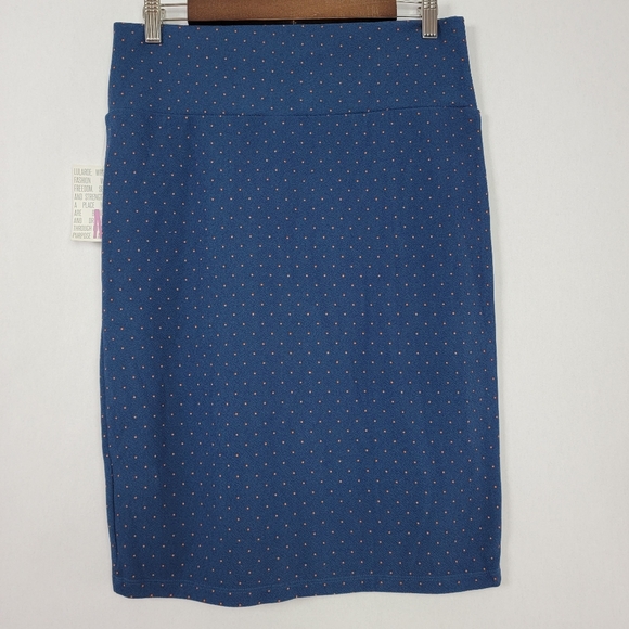 LulaRoe Cassie Pencil Skirt Size M with flattering waistband Blue, Orange Dots - Picture 2 of 6